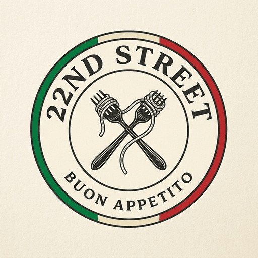 22nd Street circular tricolore logo with fork motif